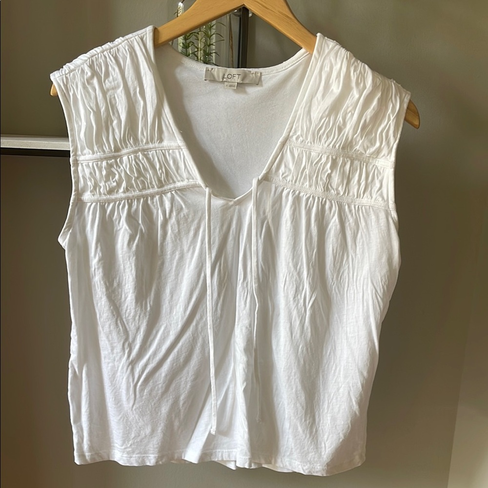 LOFT White Smocked Blouse